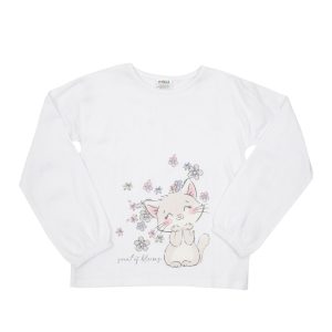 Maglia jersey manica lunga bimba bianca gattino - Mawi