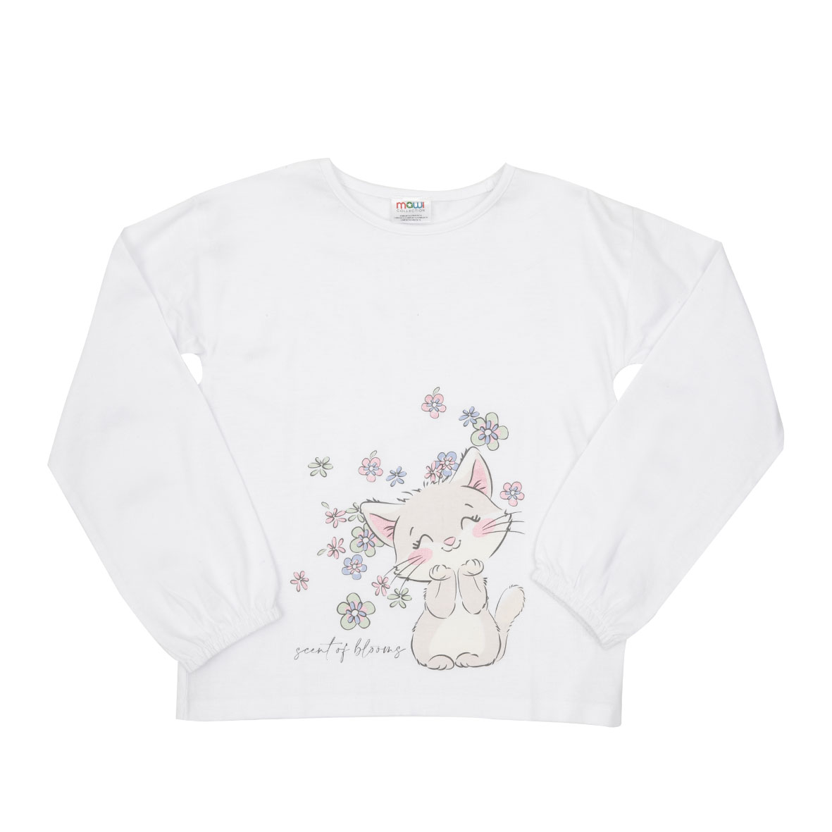 Maglia jersey manica lunga bimba bianca gattino - Mawi