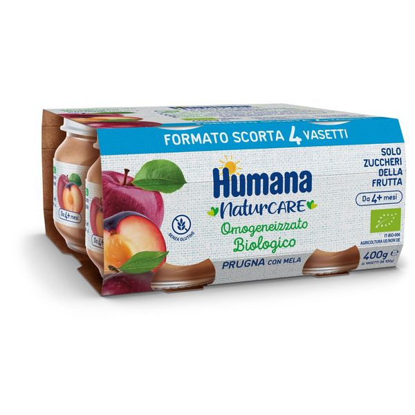 Humana omogeneizzato biologico di prugna con mela 4x100g - Humana