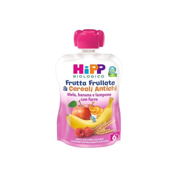 Hipp - frutta frullata & cereali antichi - mela, banana e lampone con farro 90gr - Hipp