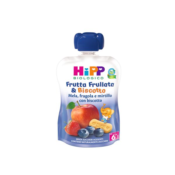 Hipp - frutta frullata & biscotto - mela, fragola e mirtillo con biscotto 90gr - Hipp