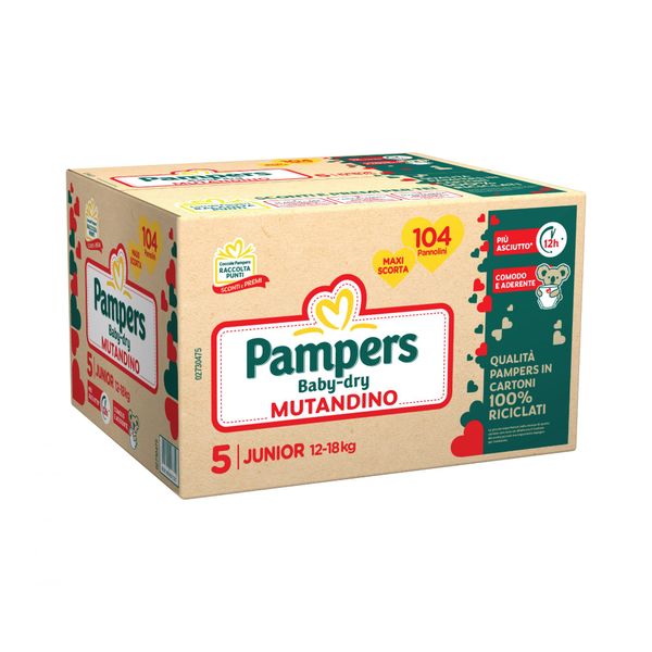 Pampers - baby dry mutandino junior, 104 pannolini, taglia 5 (12-18 kg) - Catalogo Pampers