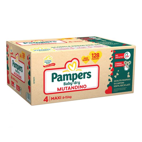 Pampers - baby dry mutandino maxi, 128 pannolini, taglia 4 (8-15 kg) - Catalogo Pampers