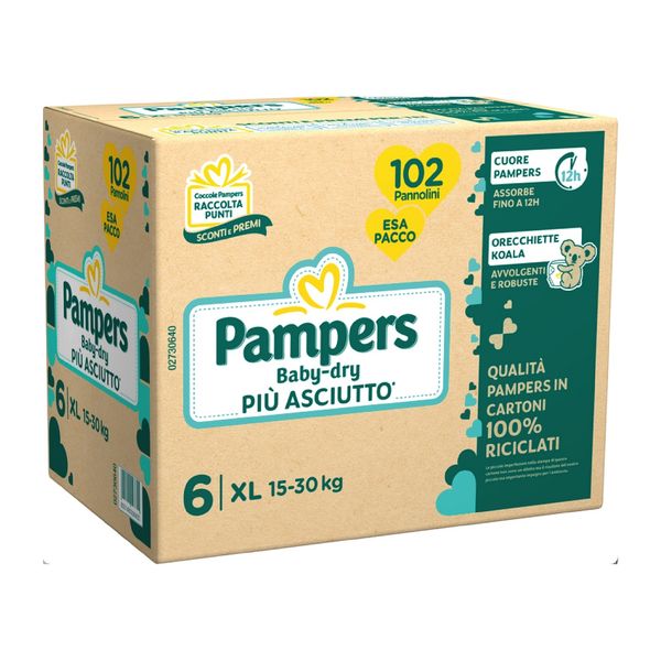 Pampers - baby dry extralarge, 102 pannolini, taglia 6 (15-30 kg) - Catalogo Pampers