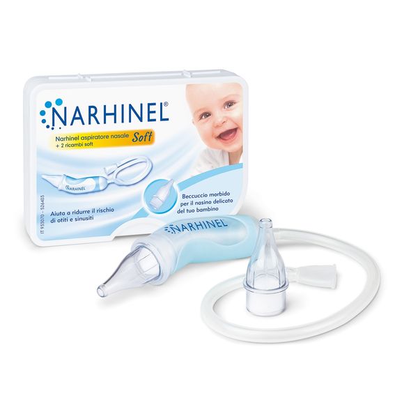 Narhinel aspiratore nasale soft per neonati e bambini, aiuta a liberare il nasino, rimuovendo delicatamente le secrezioni nasali, con 2 ricambi soft - Narhinel