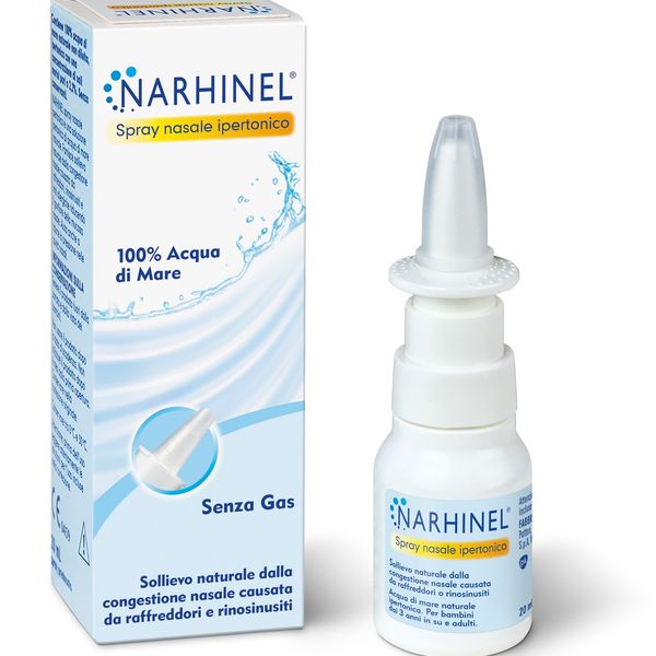Narhinel spray nasale ipertonico, soluzione ipertonica di acqua di mare, per un sollievo dal naso chiuso dovuto a raffreddore, rinosinusite e rinite allergica, 20 ml - Narhinel