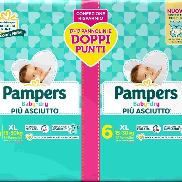 Pampers baby-dry tg.6 xl 15-30kg - 17+17 pz - Catalogo Pampers