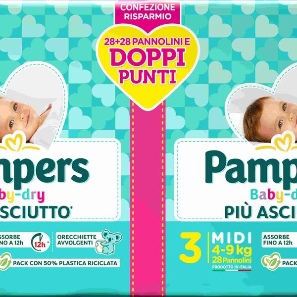 Pampers baby-dry tg. 3 midi 4-9kg - 28+28 pz - Catalogo Pampers