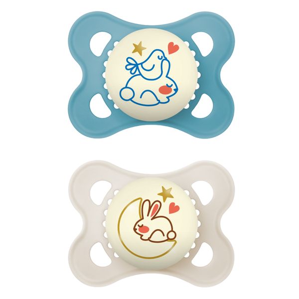 Succhietti original night 2-6m caucciù bio-circolare conf. doppia blu/beige - mam - Mam