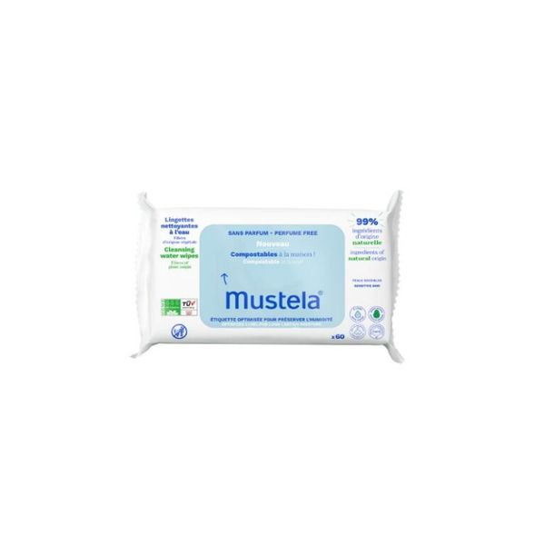 Salviette compostabili all'acqua senza profumo 60 pezzi - mustela - Mustela