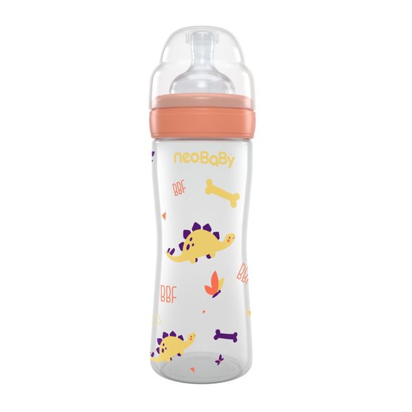 Neobaby  biberon plastica collo largo silicone 250ml flusso regolabile arancione 2m+ - Neo Baby