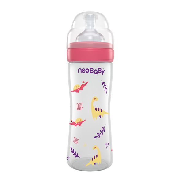 Neobaby  biberon plastica collo largo silicone 250ml flusso regolabile rosa 2m+ - Neo Baby