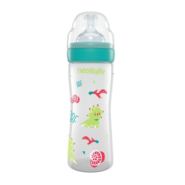 Neobaby  biberon plastica collo largo silicone 250ml flusso regolabile verde 2m+ - Neo Baby