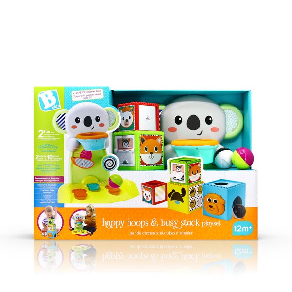 Set 2 in 1  busy stack & nest ball drop + happy hoops - B-Kids