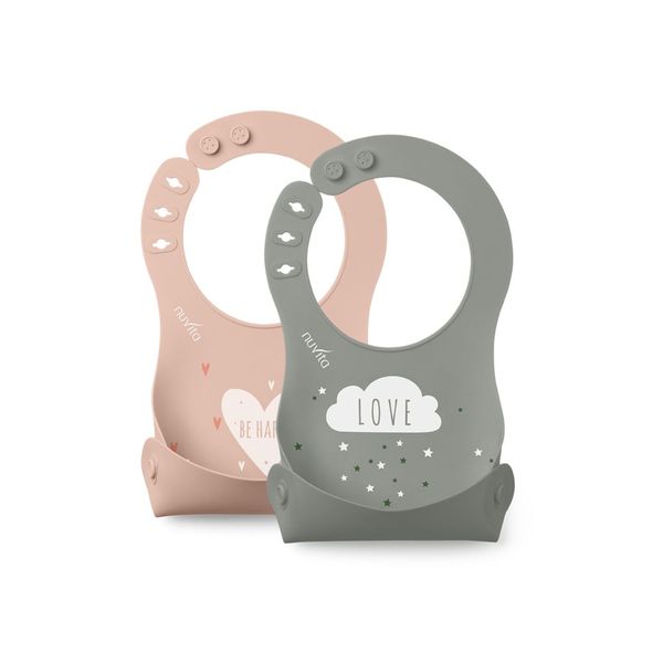 Set 2 bavaglini arrotolabili in silicone - squashy 4370 english rose / sage green - nuvita - Nuvita
