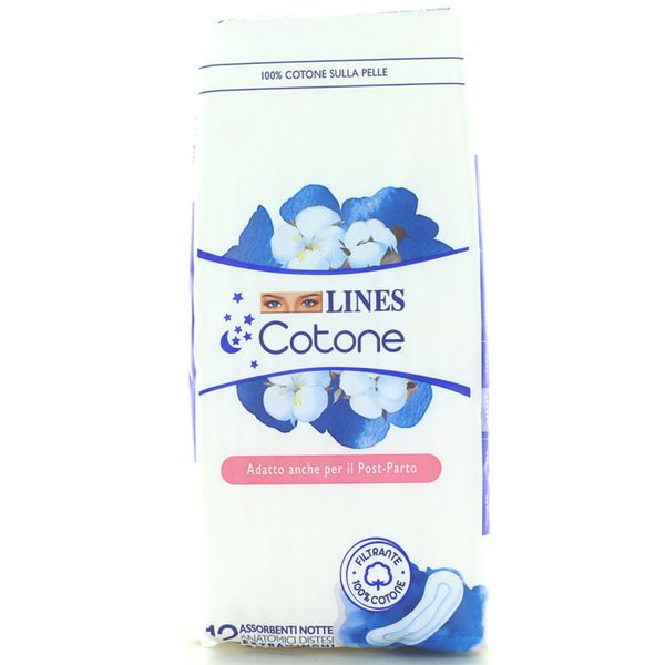 Assorbenti cotone notte anatomico disteso extra lungo 12 pz - lines - Lines