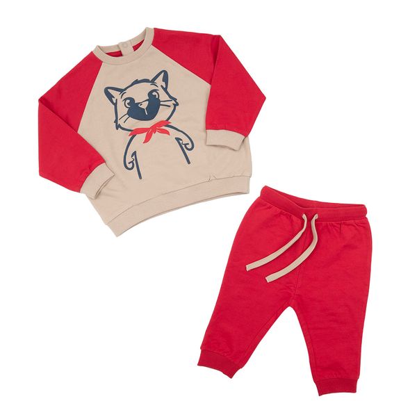 Completo bimbo rosso/beige con stampa - Mawi