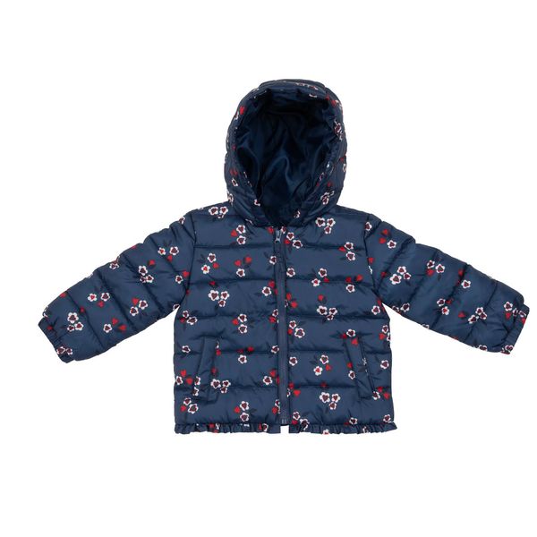 Giacca con cappuccio bimba blu fiori allover - Mawi