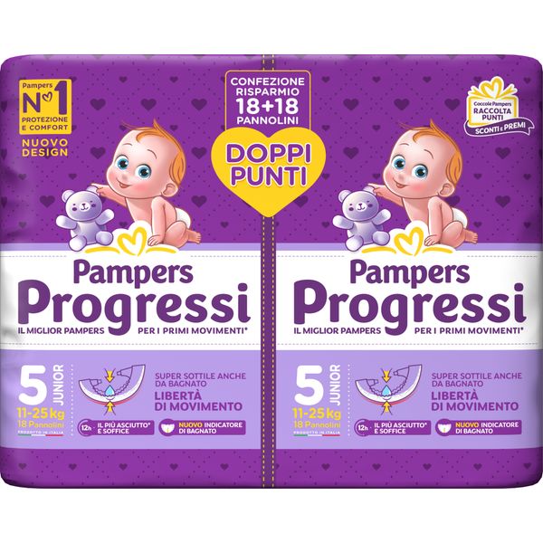 Progressi pannolino junior taglia 5 pacco doppio 36 pezzi - pampers - Catalogo Pampers