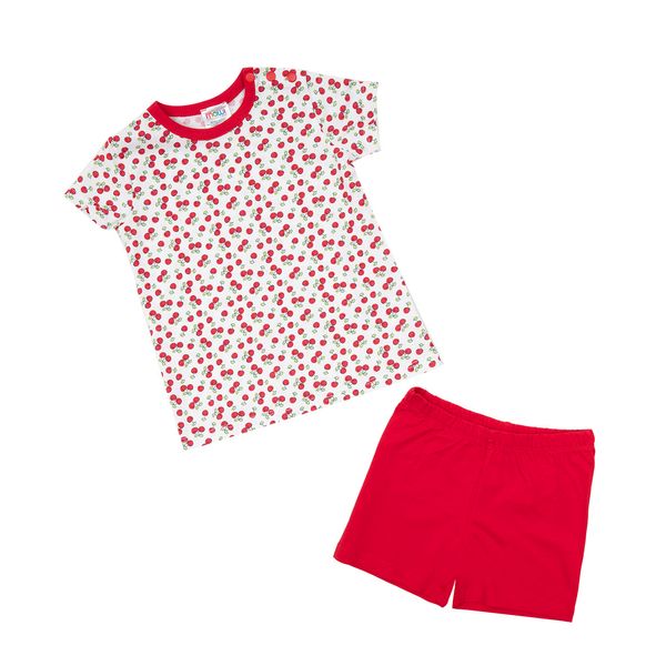 Pigiama estivo due pezzi bimba bianco/rosso - Mawi