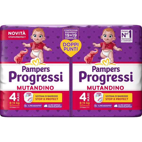 Progressi mutandino 8-15 kg misura 4 maxi x19+19 - pampers - Catalogo Pampers
