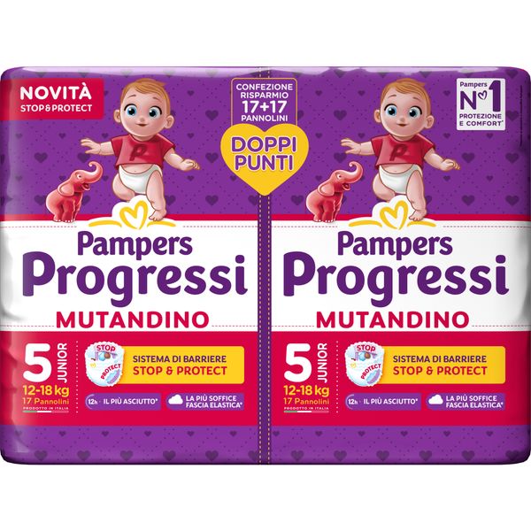 Progressi mutandino junior taglia 5 pacco doppio 34 pezzi - pampers - Catalogo Pampers