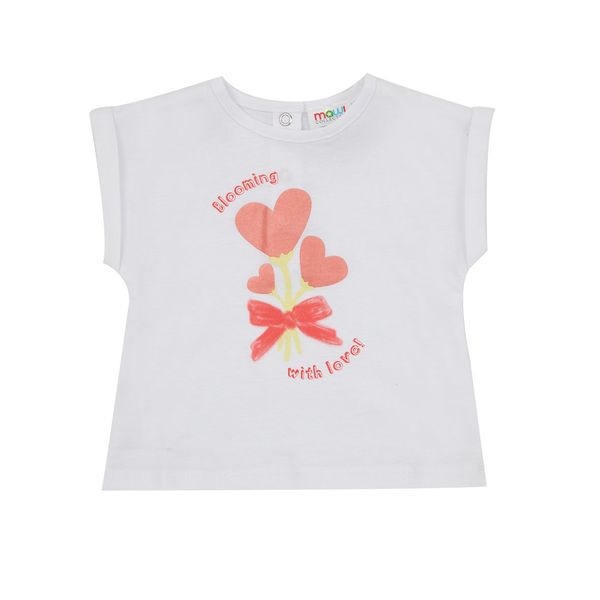 T-shirt giromanica bimba bianca stampata - Mawi