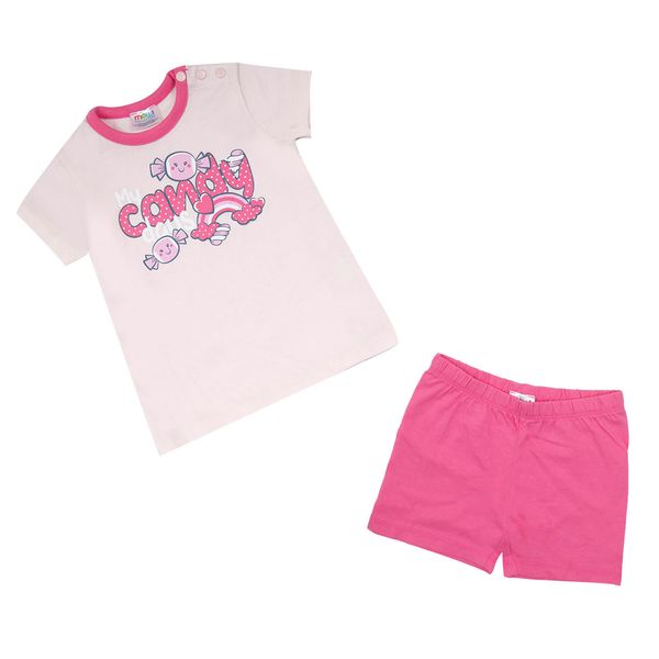 Pigiama maglietta e pantaloncino bimba rosa "dolci caramelle" - Mawi