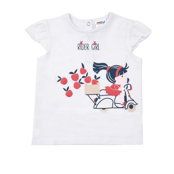 T-shirt giromanica bianca bimba "rider girl" - Mawi