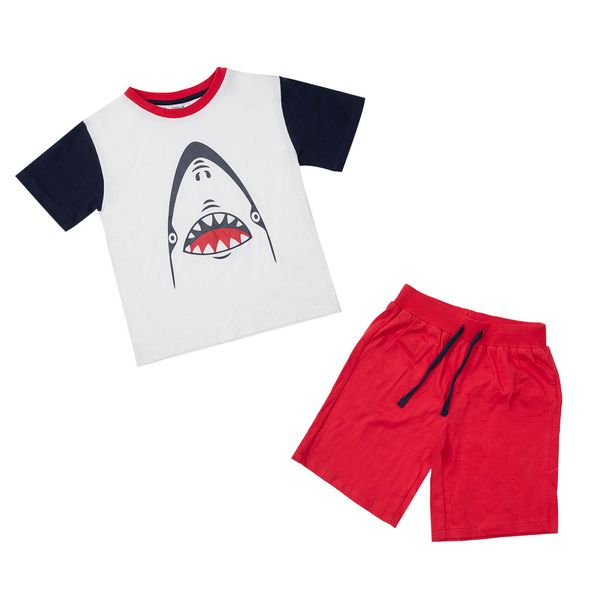 Set t-shirt + pantaloncino bianco/rosso shark - Mawi