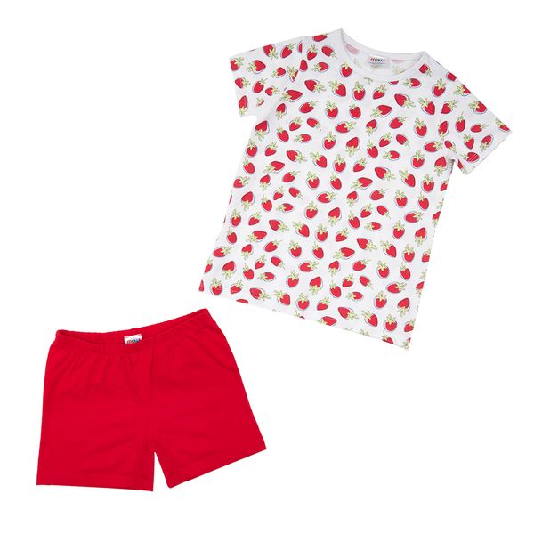 Pigiama maglietta e pantaloncino bimba bianco/rosso stampato - Mawi