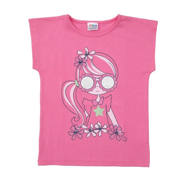 T-shirt giromanica rosa "bimba e fiorellini" - Mawi