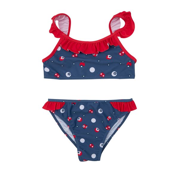 Costume due pezzi bimba blu con rouches - Mawi