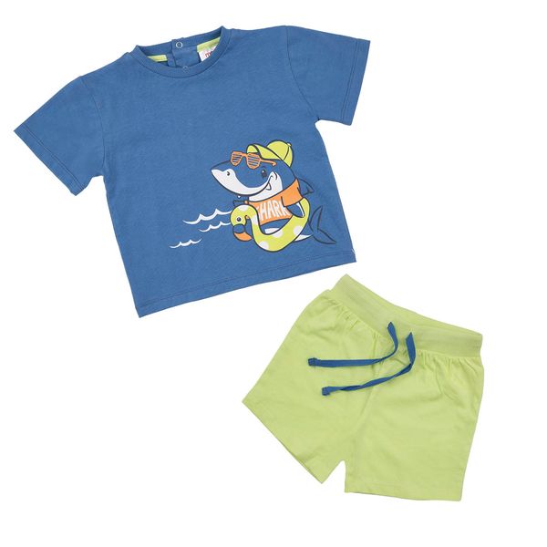 Set t-shirt + pantaloncino blu/verde shark - Mawi
