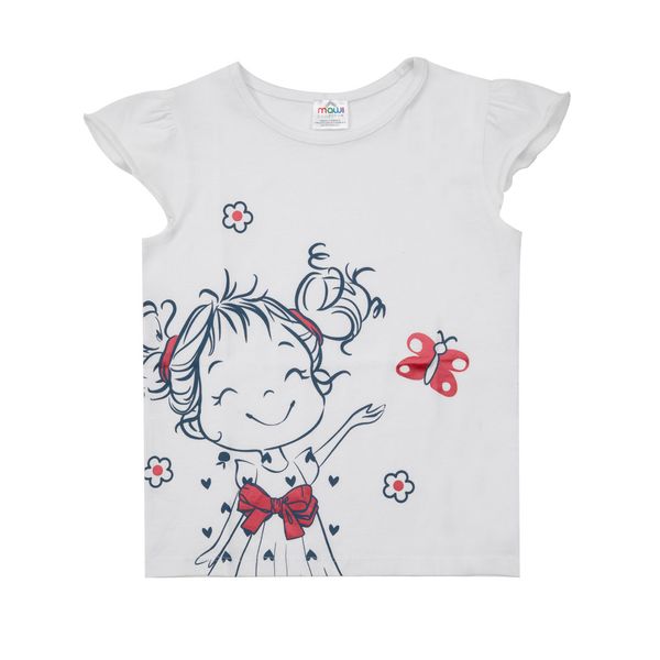 T-shirt giromanica bianca bimba con frill - Mawi