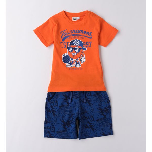 Completo cort short blu fantasia + ts arancio pallone - IDO