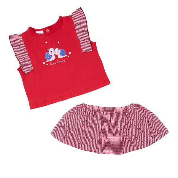 Set 2 pezzi t-shirt giromanica e gonna bimba bianco/rosso - Mawi