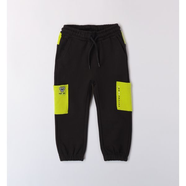 Pantalone felpa nero tocchi fluo - IDO