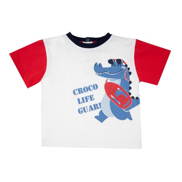 T-shirt bicolor bianco/rosso bimbo stampata - Mawi