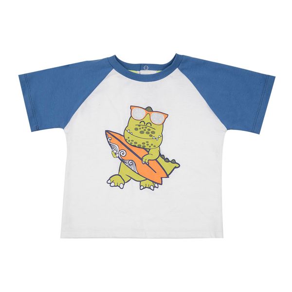 T-shirt bicolor bianco/blu bimbo stampata - Mawi