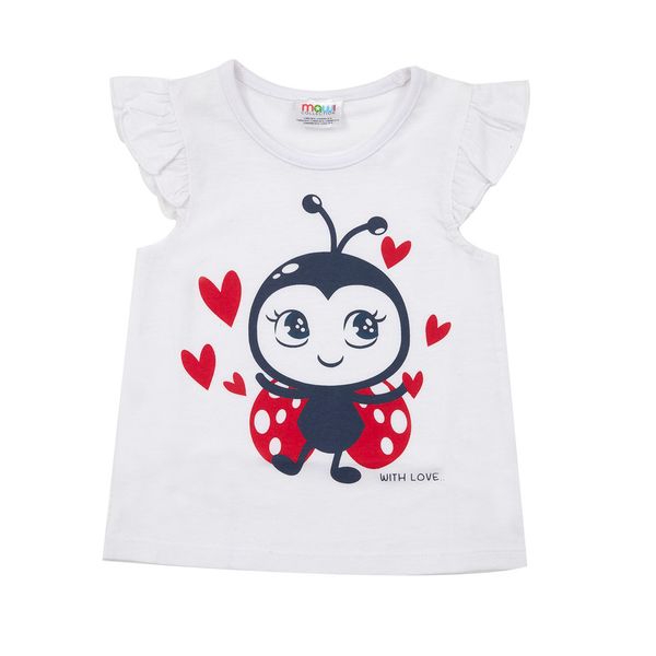 T-shirt giromanica bianca bimba "coccinella e cuoricini" - Mawi