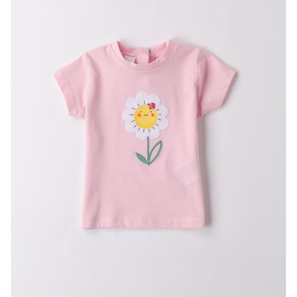 Tee shirt rosa applicazione margherita - IDO