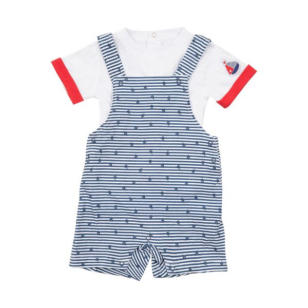 Set 2 pezzi t-shirt mezza manica e salopette bianco/blu - Mawi