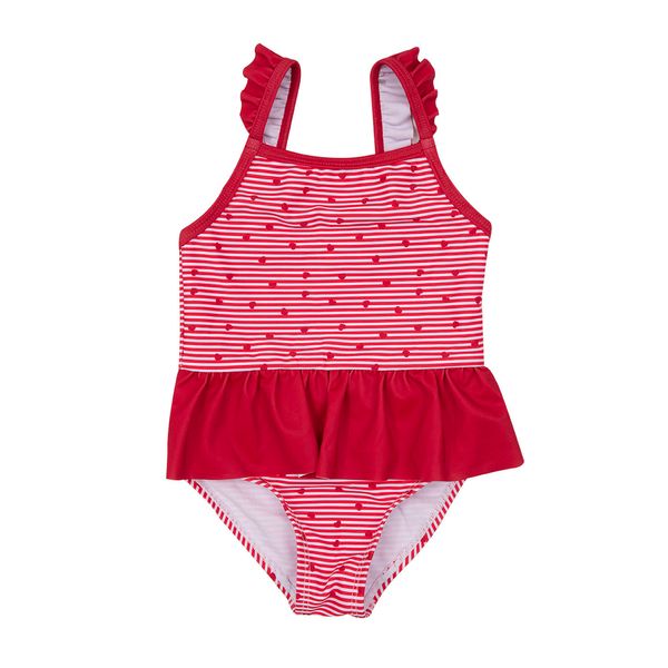 Costume intero bimba rosso a righe con frill - Mawi