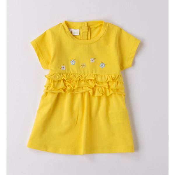 Abito mc giallo ricamo fiori - IDO