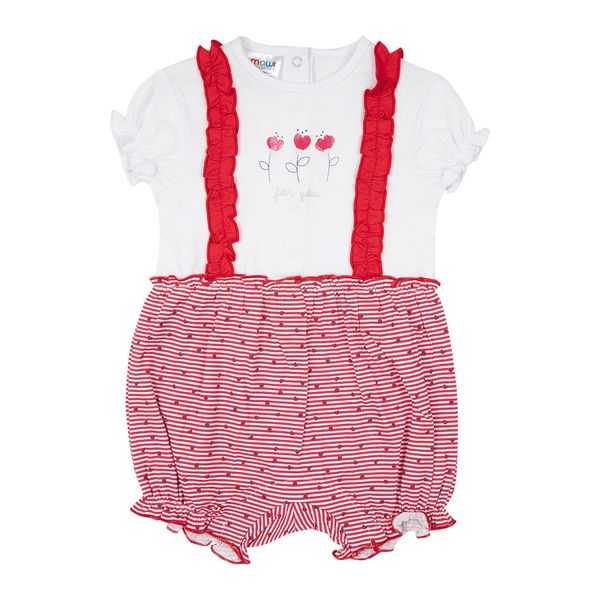 Pagliaccetto jersey bimba bianco/rosso con rouches - Mawi