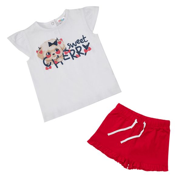 Set 2 pezzi t-shirt giro manica + pantaloncino bianco/rosso - Mawi