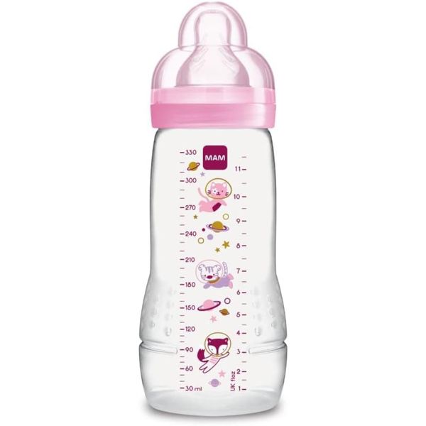 Biberon easy active baby bottle 330 ml 4+ mesi, tettarella misura 3 piatta e simmetrica, rosa  - mam - Mam