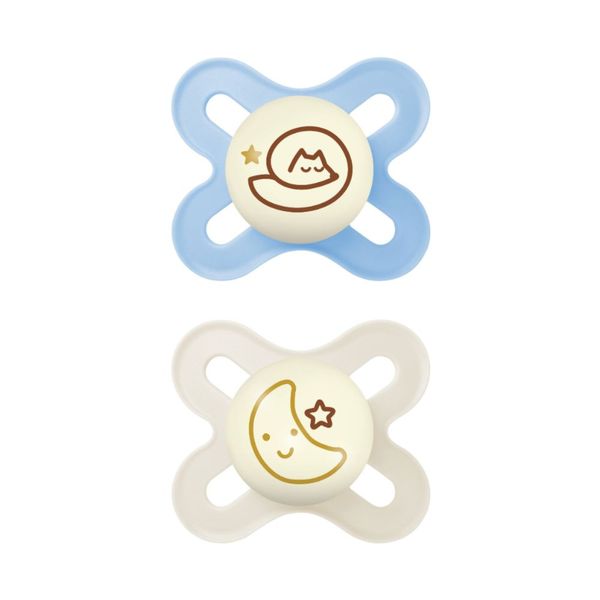 Mam original start night succhietto 0-2 mesi, si illumina al buio. set da 2, tettarella ortodontica, caucciù e porta ciuccio sterilizzatore, azzurro - Mam