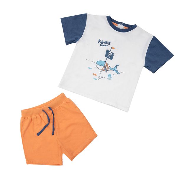 Set due pezzi t-shirt + shorts bimbo bianco/arancione - Mawi